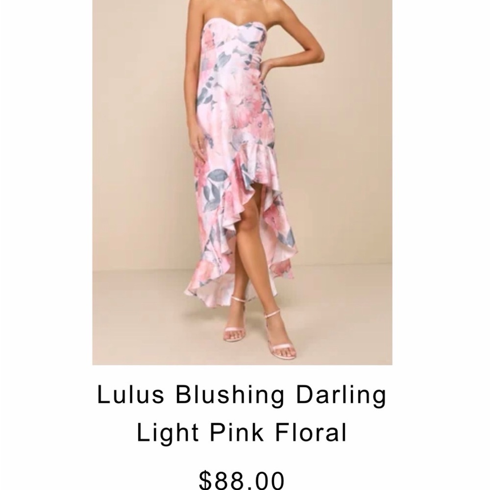 Lulu's Pink Floral Strapless High-Low Ruffle Dress